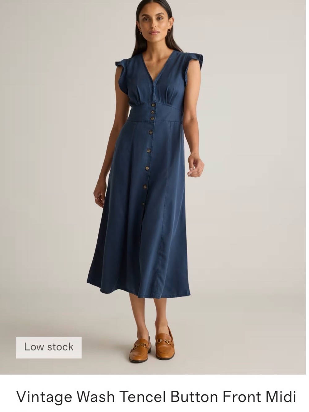 Quince Navy Button-Front Midi Dress